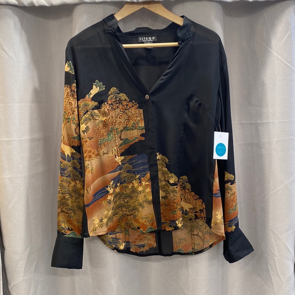 Citron Silk Japanese printed top